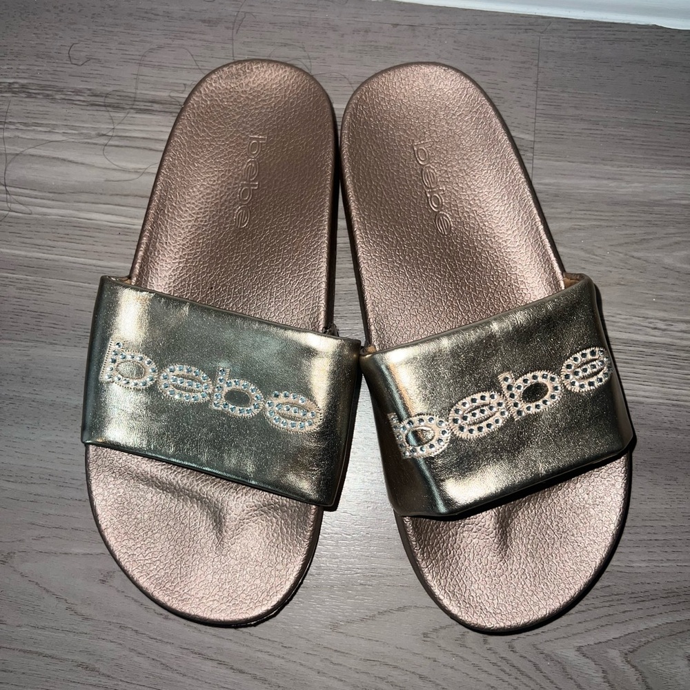 Bebe Felizia Slide Sandals Rose Gold